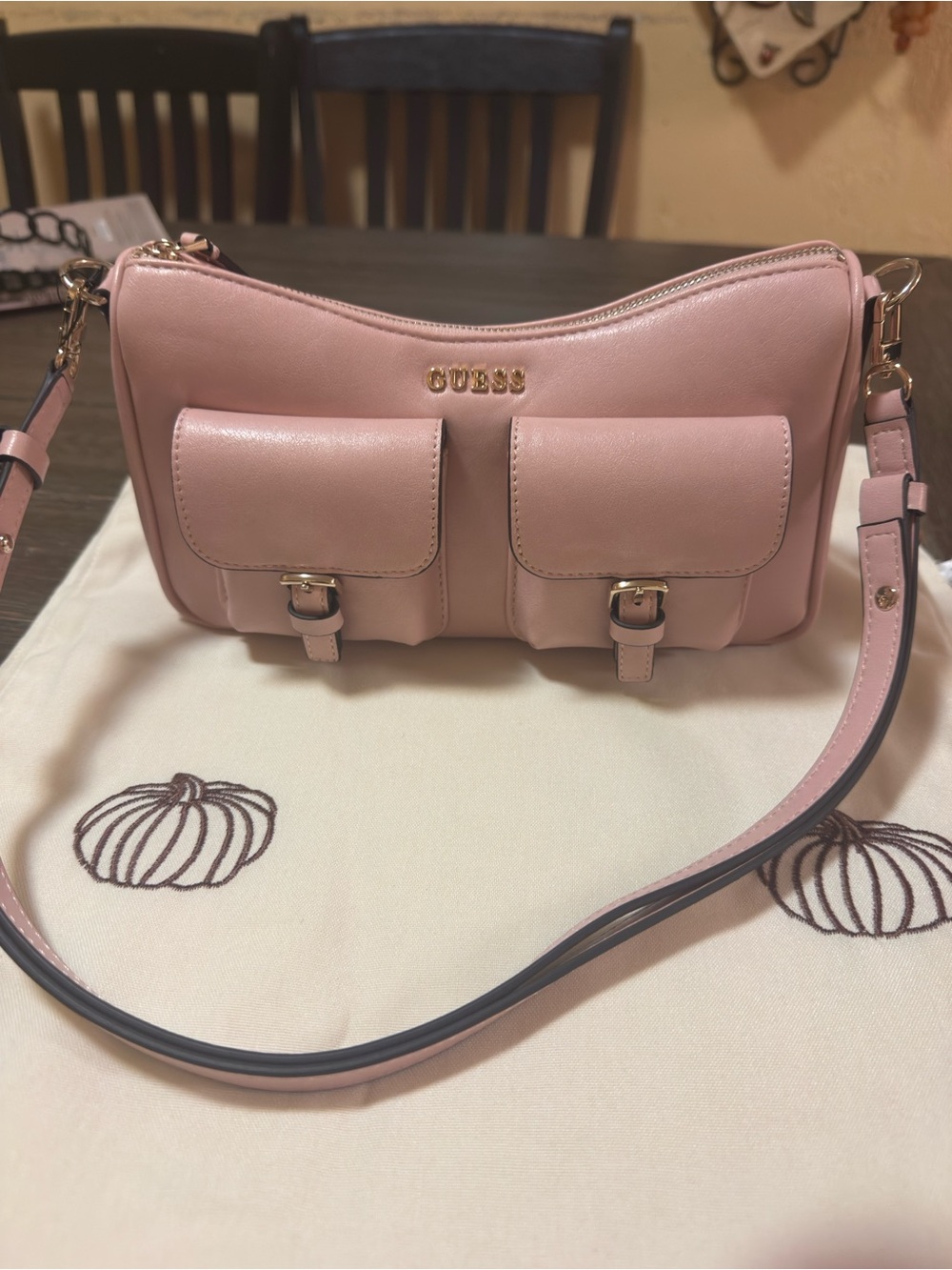 GUESS Pink Shoulder Bag with Dual Front Pockets